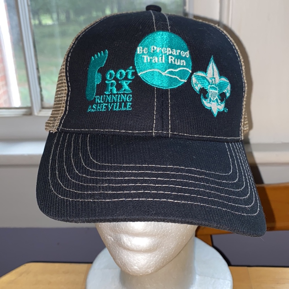 Navy Trucker Hat Mens Adjustable Cap Beige Mesh Embroidered Logo